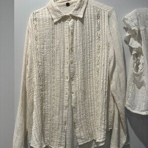 Free People - Long Sleeve White Gauze Shirt - Xtra Small